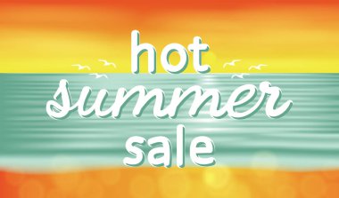 Sıcak yaz satış afiş, vektör gündoğumu deniz yaz manzara