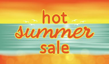 Sıcak yaz satış afiş, vektör gündoğumu deniz yaz manzara