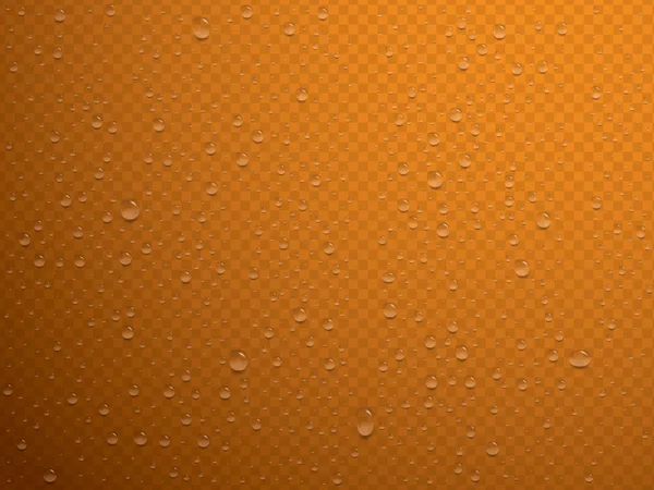 Gotas de agua realistas en vector de fondo naranja — Vector de stock