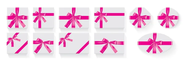 Verschiedene Formen von Schachteln mit einem rosa Schleifen-Vektor — Stockvektor