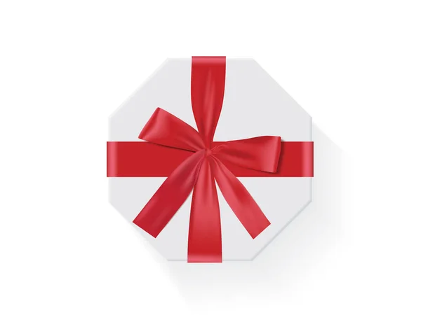 Octagon white box with a red bow Vector — Stock Vector