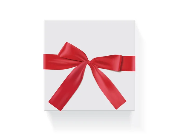Boîte carrée blanche avec un arc rouge vecteur — Image vectorielle