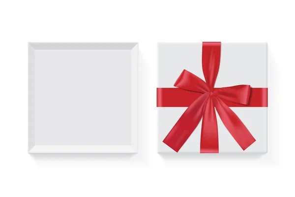 赤い弓ベクトルが付いている正方形の白い箱 — ストックベクタ