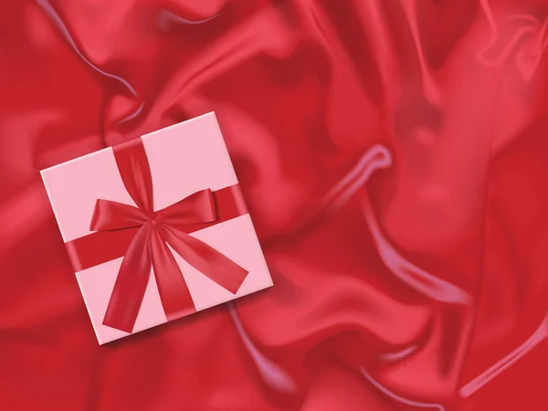 Cadeau sur fond de soie rouge — Image vectorielle