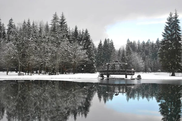winter lake in France village  Samoens