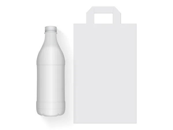 Bílá plastová láhev s mlékem nebo jogurtem pro váš design a logo. Je snadné měnit barvy. Falešný vektor — Stockový vektor