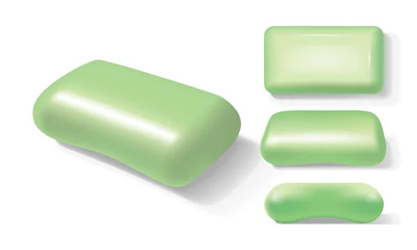 Grüne Seife Von Verschiedenen Seiten Auf Weißem Hintergrund — Stockvektor