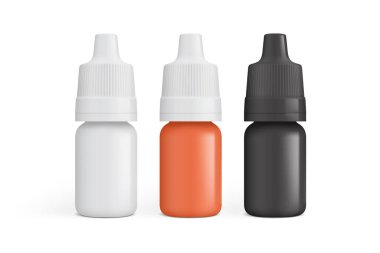 Beyaz arka plan vektörü üzerinde izole edilmiş tıbbi damlalar için beyaz, turuncu ve siyah kavanoz