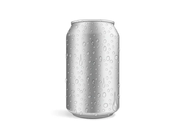 Plechovka Piva Kapkami Izolované Bílém Pozadí Napodobit Vektor — Stockový vektor