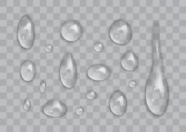 Gotas Agua Transparentes Aisladas Sobre Fondo Blanco Vector — Vector de stock