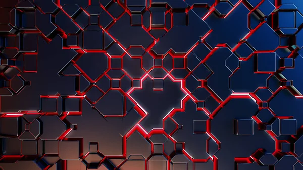 Geometrische abstractie met rode verlichtingselementen — Stockfoto