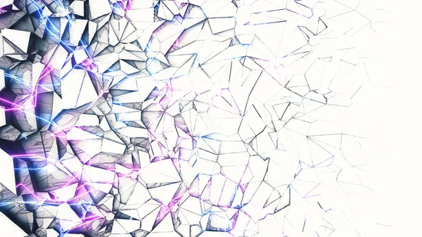 Abstrakt bakgrund med vita poligonala element och neonljus — Stockfoto