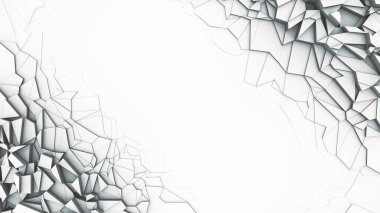 Beyaz çokgen elementlerle soyut arkaplan. 3d hazırlayıcı.