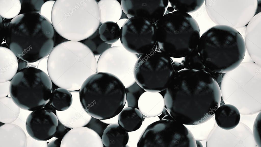 Abstract composition with black and white balls. 3d render.