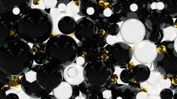 Abstrakt 3D-återgivning med guldbollar. 3D-återgivning. — Stockfoto