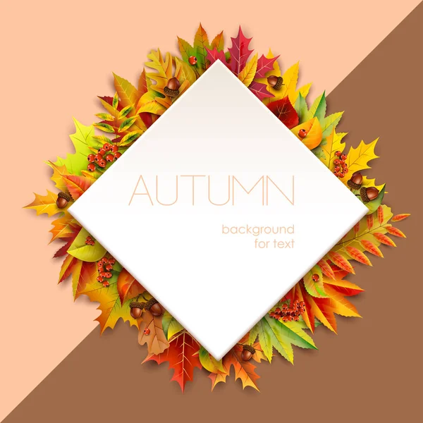 Autumn Diamond Shaped Frame Text Decorated Foliage — Stock Vector