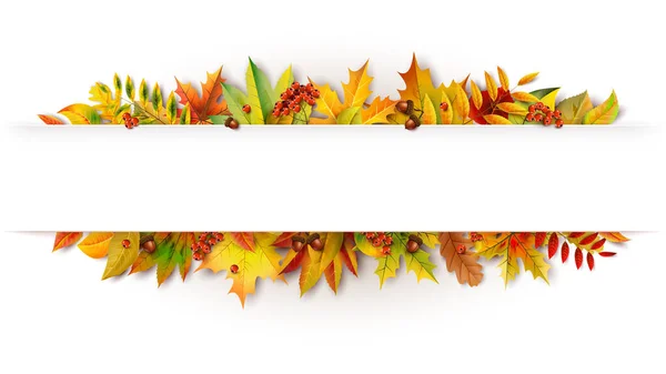 Autumn White Banner Decorated Fallen Leaves — Stock Vector