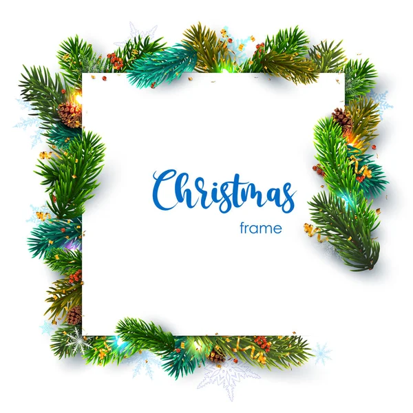 Luxueux Cadre Noël Décoré Branches Sapin — Image vectorielle