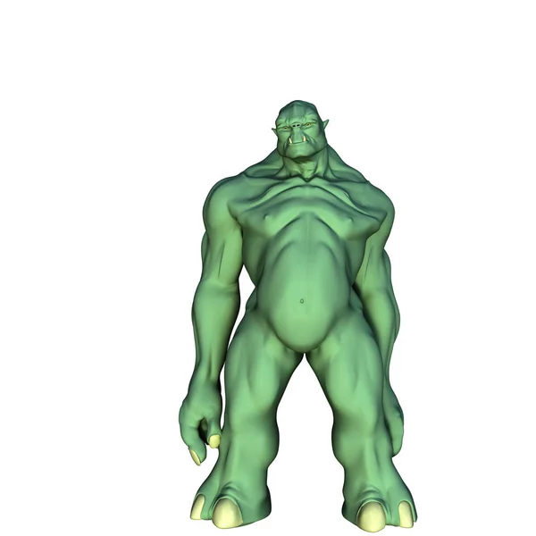 一个巨大的 肌肉发达的绿色邪恶巨人 他站在一个安静的姿势 看着他的面前 — 图库照片