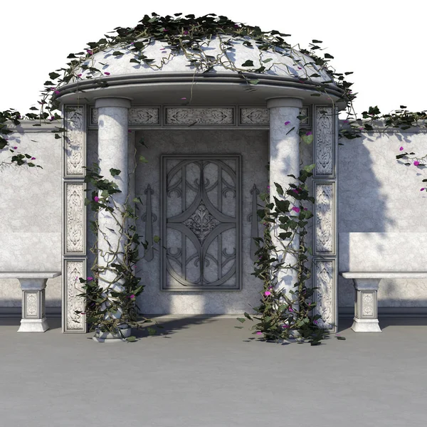 一个小的石头祭坛的看法为仪式 拱形覆盖着植物 图库图片