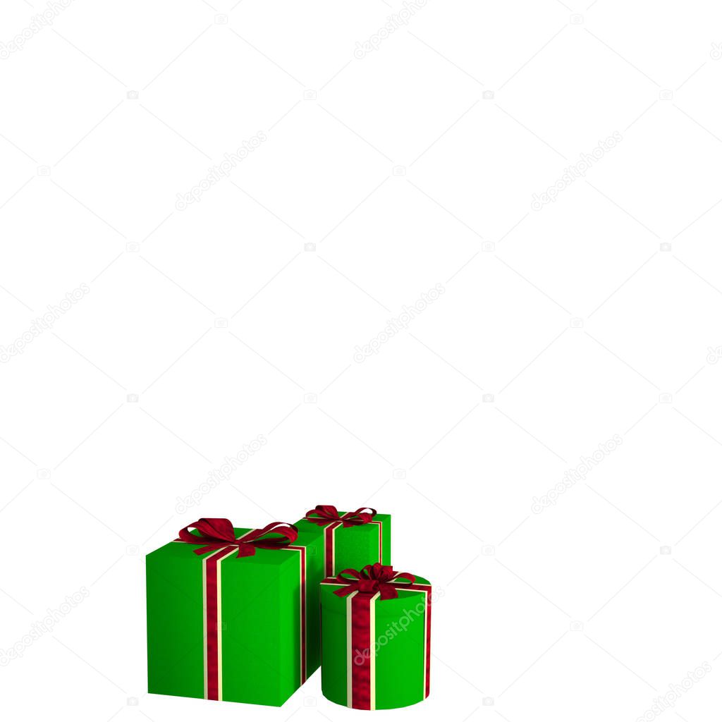 view of the holiday gifts tied with a multi-colored ribbon lying on the floor with transparent background