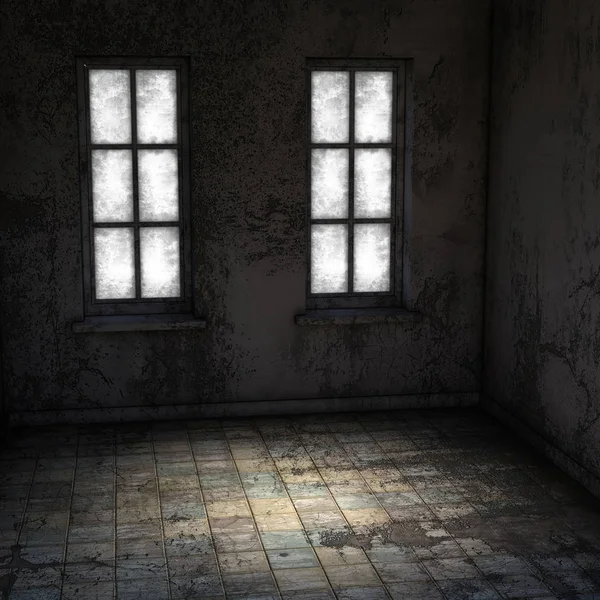 在一个废弃的精神病诊所的空房间里看风景 房间里的灯光 图库图片