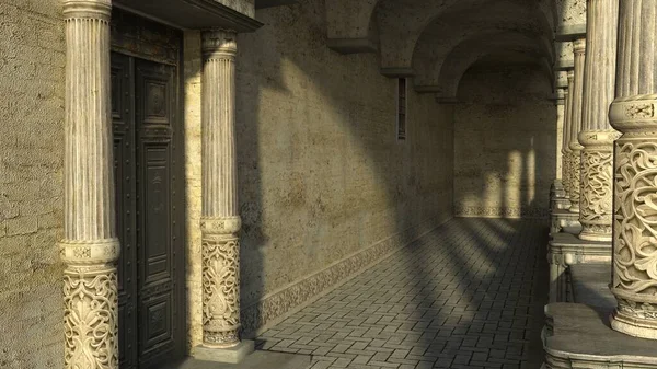 Şatonun Ikinci Katının Sütunlu Koridorunun Görüntüsü Stok Resim