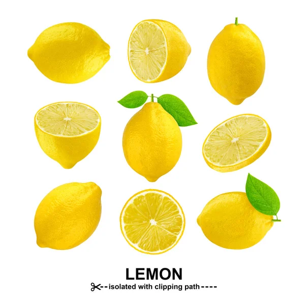 Colección de limones. Fruto de limón aislado sobre fondo blanco con ruta de recorte . — Foto de Stock