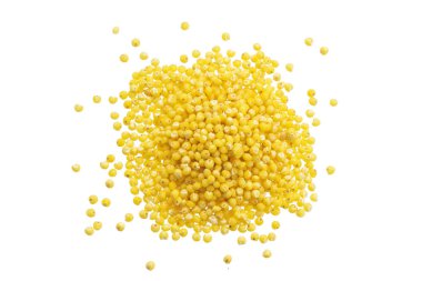 Beyaz arka plan üzerinde izole darı yığını. Üstten Görünüm