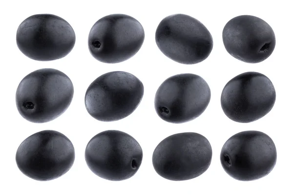 Černé olivy izolovaných na bílém pozadí, kolekce — Stock fotografie