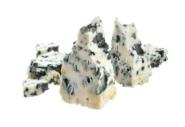 Датский Голубой Сыр Изолирован Белом Фоне Вырезкой Пути — стоковое фото
