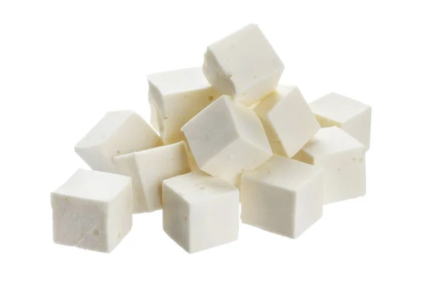 Heap of diced feta cubes isolated on white background — Stock Photo, Image