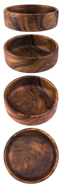 하얀 배경에 외따로 떨어져 있는 텅 빈 나무로 만든 그릇 — 스톡 사진