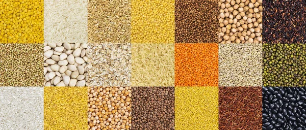 Patrón de diferentes cereales, granos, arroz y frijoles fondos — Foto de Stock