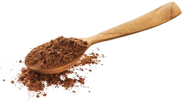 Cocoa powder in spoon isolated on white background — Stock Photo, Image
