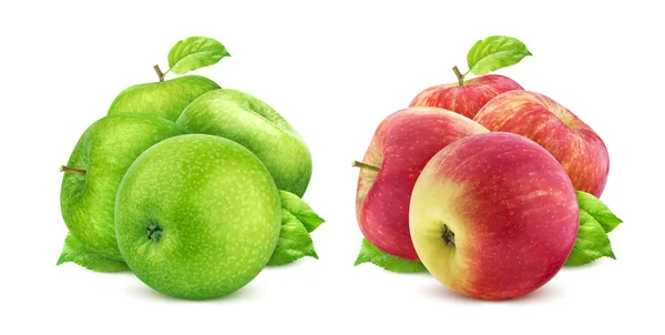 Zelené a červené jablka izolovaných na bílém pozadí s ořezovou cestou — Stock fotografie
