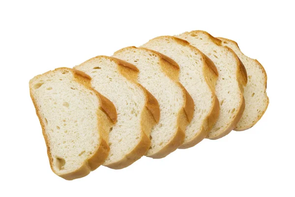 Fette di pane bianco isolate su fondo bianco — Foto Stock