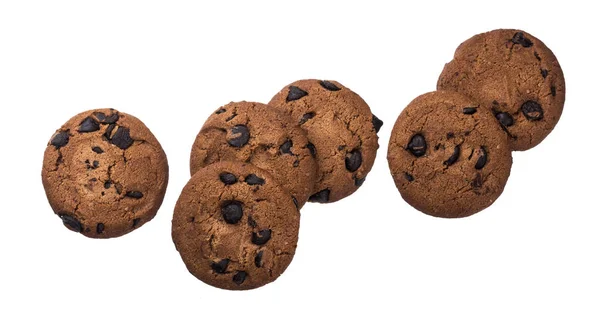 Μπισκότα με τσιπ σοκολάτας που απομονώνονται σε λευκό φόντο — Φωτογραφία Αρχείου