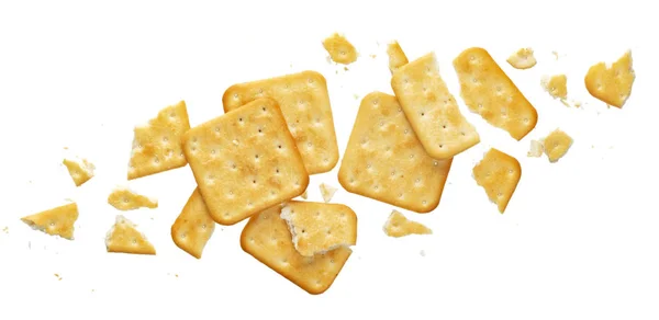 Gebroken cracker geïsoleerd op een witte achtergrond, bovenaanzicht — Stockfoto