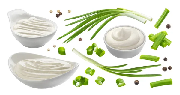 Sour Cream Chives Isolated White Background Green Onion Sour Cream — Stock Photo, Image