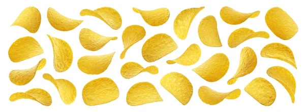 Chipsy ziemniaczane, izolowana na białym tle, kolekcja — Zdjęcie stockowe
