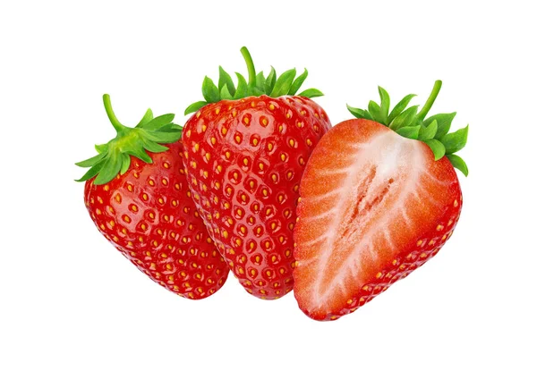 Trois fraises isolées sur fond blanc avec chemin de coupe — Photo