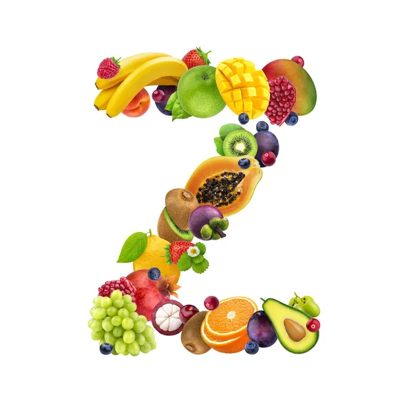 Litera Z wykonane z różnych owoców i jagód, owoców alfabet na białym tle — Zdjęcie stockowe