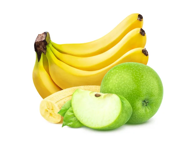 Banane und Apfel isoliert auf weißem Hintergrund — Stockfoto