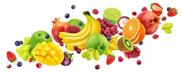 クリッピング パス、果物や果実のコレクションをフライングで白い背景に分離落下のフルーツ サラダ — ストック写真