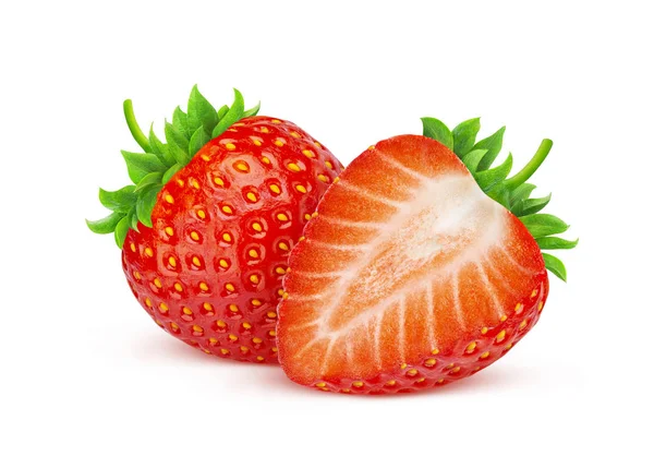 줄무늬가 있는 하얀 배경에 따로 떨어져 있는 딸기 — 스톡 사진