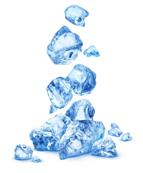 Πέφτουν κομμάτια πάγου, σωρός από θρυμματισμένο πάγο που απομονώνεται σε λευκό φόντο — Φωτογραφία Αρχείου