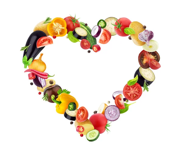 Serce wykonane z różnych warzyw, izolowane na białym tle, zdrowa koncepcja warzyw — Zdjęcie stockowe