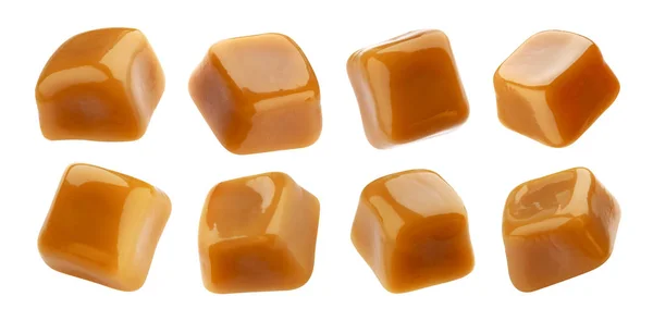 Bomboane de caramel izolate pe fundal alb, colecție — Fotografie, imagine de stoc