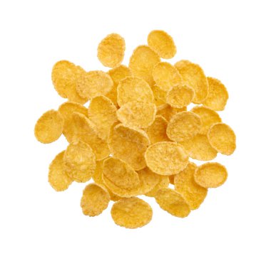 Beyaz arka plan üzerinde izole kase mısır gevreği yığını